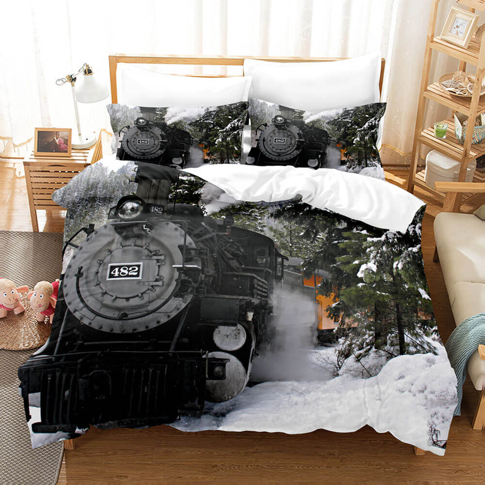 Steam Engine Train Vintage Locomotive Bedding Set Duvet Covers Sets (Online Order Only)