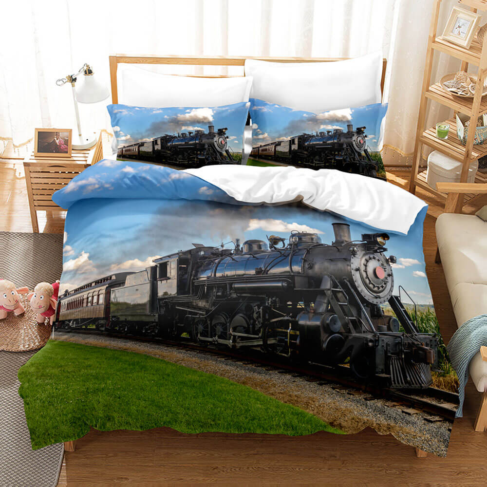 Steam Engine Train Vintage Locomotive Bedding Set Duvet Covers Sets (Online Order Only)