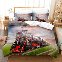 Steam Engine Train Vintage Locomotive Bedding Set Duvet Covers Sets (Online Order Only)