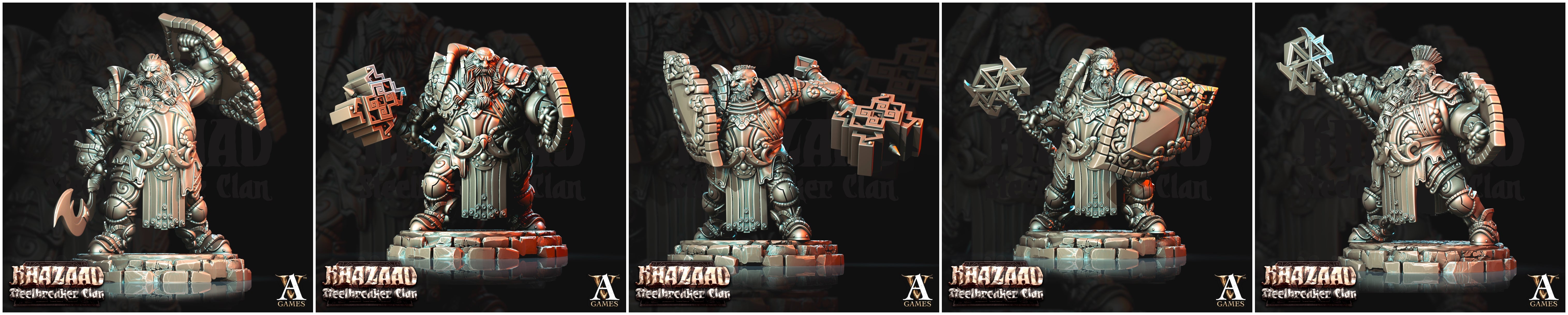 3D Printed Archvillain Games Khazaad Steelbreaker Clan - Steelbreaker Dwarf Warriors 28mm 32mm D&D (Online Only)