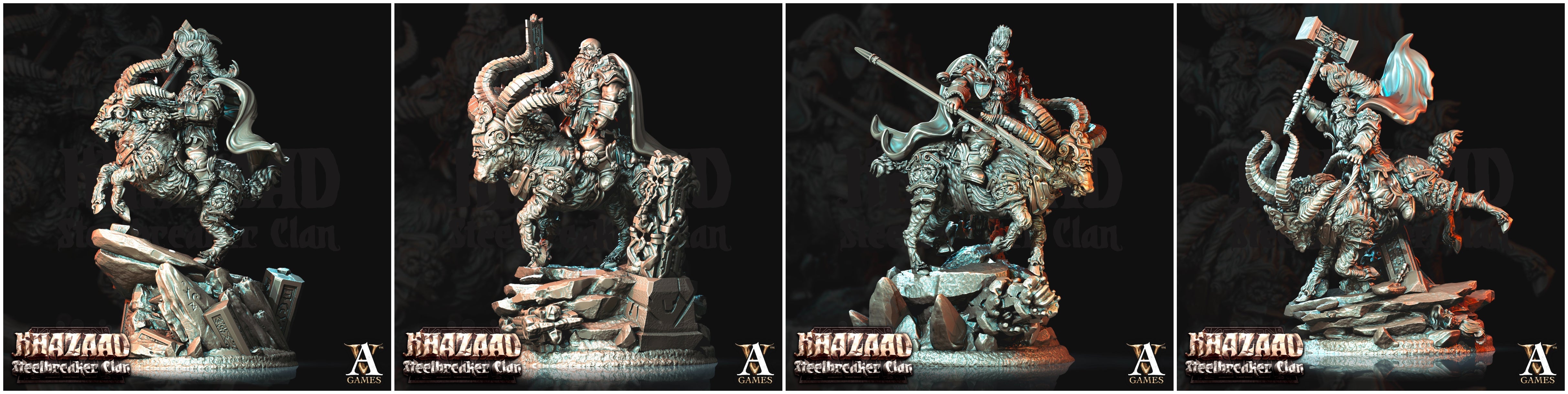 3D Printed Archvillain Games Khazaad Steelbreaker Clan - Steelbreaker Warriors Ram Riders 28mm 32mm D&D (Online Only)