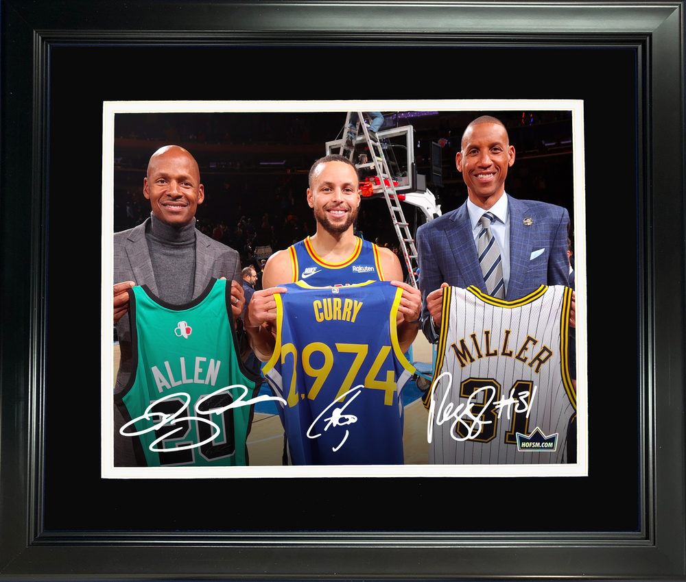 Framed Stephen Curry, Ray Allen & Reggie Miller 3-point Record Facsimile Laser Engraved Signature Auto 11"x14"Basketball Photo HOFSM Holo (ONLINE ORDER ONLY)