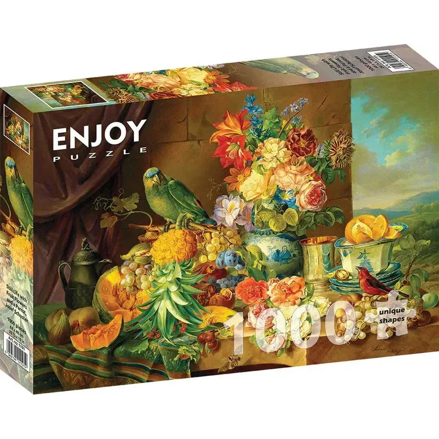 Still Life with Fruit Flowers & Parrot 1000 Piece Jigsaw Puzzle Enjoy (ONLINE ORDER ONLY)