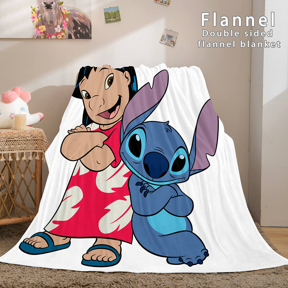 Stitch and Angel Flannel Blanket Cozy Bed Blankets Soft Throw Blanket (Online Order Only)