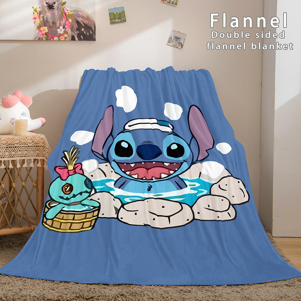 Stitch and Angel Flannel Blanket Cozy Bed Blankets Soft Throw Blanket (Online Order Only)