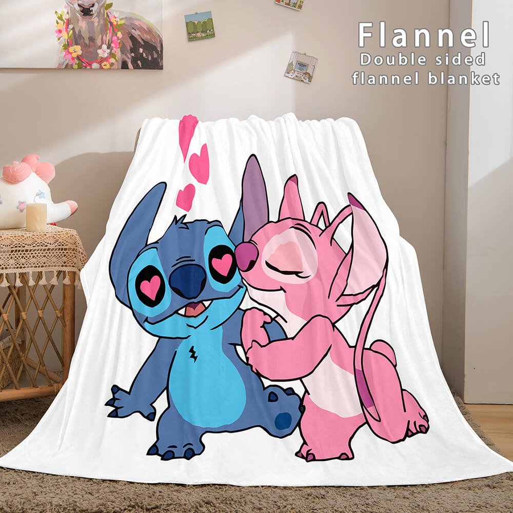 Stitch and Angel Flannel Blanket Cozy Bed Blankets Soft Throw Blanket (Online Order Only)