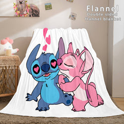 Stitch and Angel Flannel Blanket Cozy Bed Blankets Soft Throw Blanket (Online Order Only)