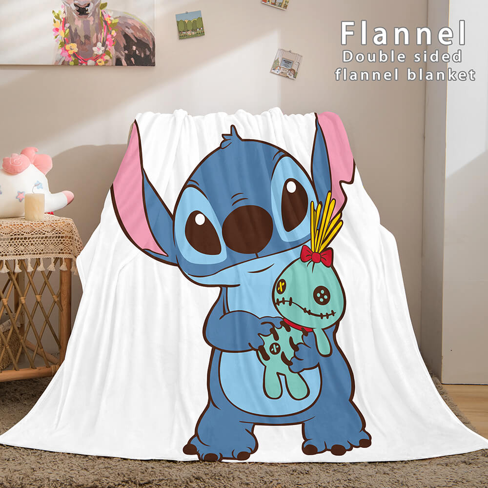 Stitch and Angel Flannel Blanket Cozy Bed Blankets Soft Throw Blanket (Online Order Only)