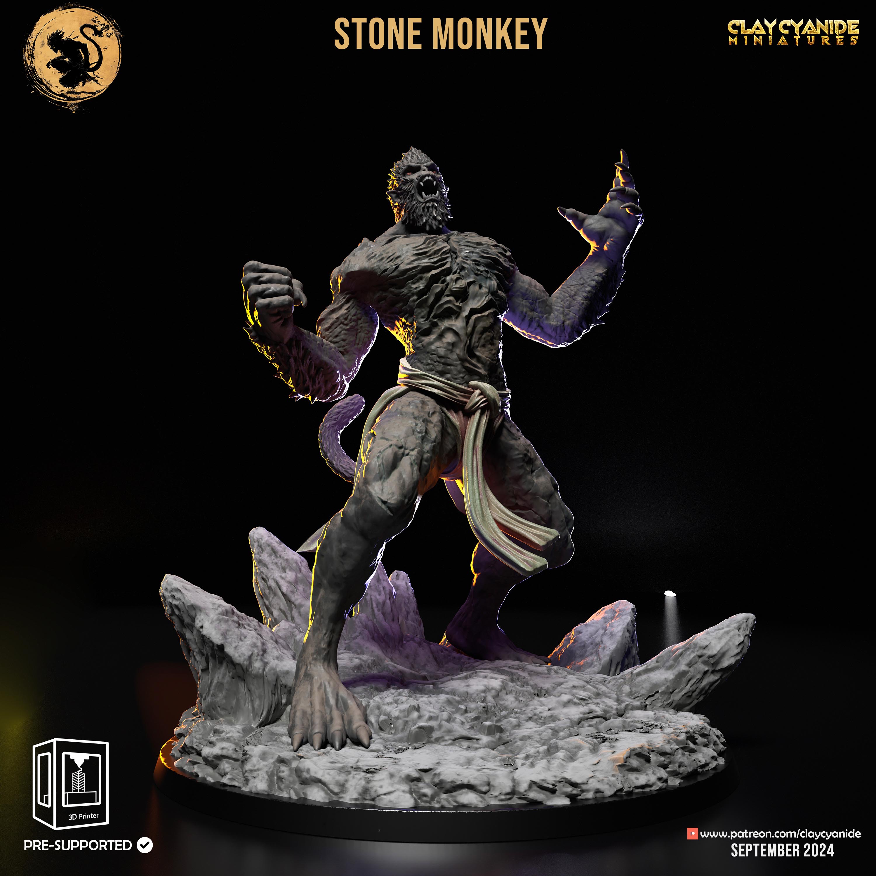 3D Printed Clay Cyanide Black Stone Monkey Myth - Wukong Set 28 32 mm D&D (Online Only)