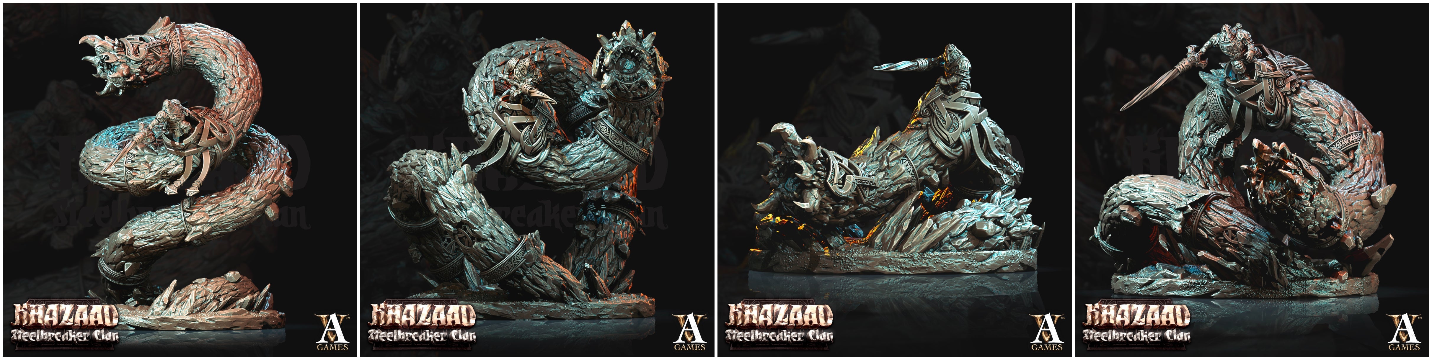 3D Printed Archvillain Games Khazaad Steelbreaker Clan - Stone Worm with Rider 28mm 32mm D&D (Online Only)