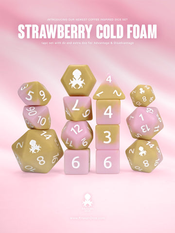 Strawberry Cold Foam Matte 14pc Dice Set inked in White (ONLINE ORDER ONLY)