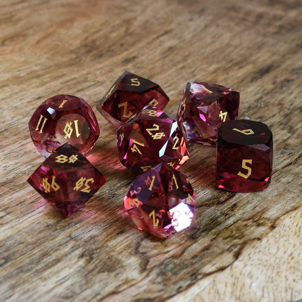 Pre-Order || Strawberry Multifaceted Glass Dice Set