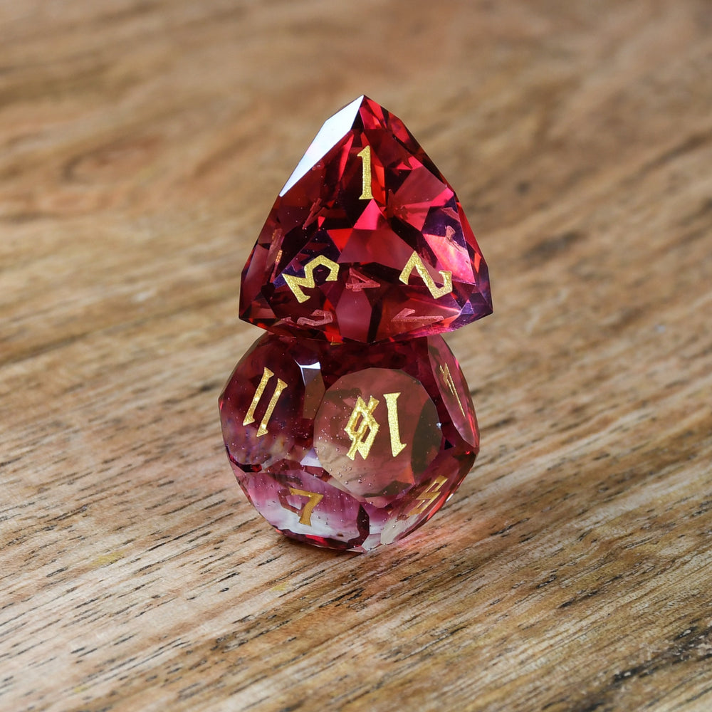 Pre-Order || Strawberry Multifaceted Glass Dice Set