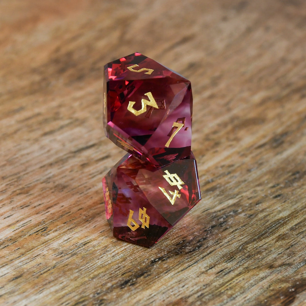 Pre-Order || Strawberry Multifaceted Glass Dice Set