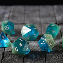 Synthetic Gemstone Two Tone Blue/Green Hand Carved DND Dice Set (ONLINE ORDER ONLY)