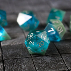 Synthetic Gemstone Two Tone Blue/Green Hand Carved DND Dice Set (ONLINE ORDER ONLY)
