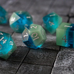 Synthetic Gemstone Two Tone Blue/Green Hand Carved DND Dice Set (ONLINE ORDER ONLY)