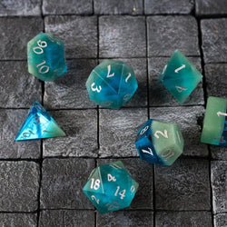 Synthetic Gemstone Two Tone Blue/Green Hand Carved DND Dice Set (ONLINE ORDER ONLY)