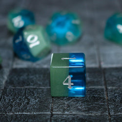 Synthetic Gemstone Two Tone Blue/Green Hand Carved DND Dice Set (ONLINE ORDER ONLY)