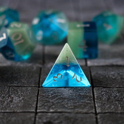 Synthetic Gemstone Two Tone Blue/Green Hand Carved DND Dice Set (ONLINE ORDER ONLY)
