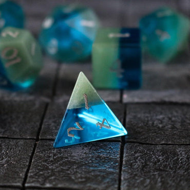 Synthetic Gemstone Two Tone Blue/Green Hand Carved DND Dice Set (ONLINE ORDER ONLY)