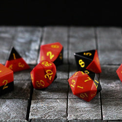Synthetic Gemstone Two Tone Red/Black Hand Carved DND Dice Set (ONLINE ORDER ONLY)