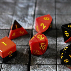 Synthetic Gemstone Two Tone Red/Black Hand Carved DND Dice Set (ONLINE ORDER ONLY)
