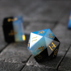Synthetic Gemstone Two Tone White/Black Hand Carved DND Dice Set (ONLINE ORDER ONLY)