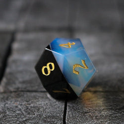 Synthetic Gemstone Two Tone White/Black Hand Carved DND Dice Set (ONLINE ORDER ONLY)
