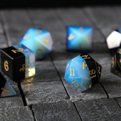 Synthetic Gemstone Two Tone White/Black Hand Carved DND Dice Set (ONLINE ORDER ONLY)