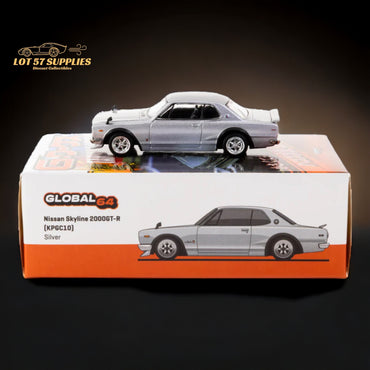 Tarmac Works Global64 Nissan Skyline 2000 GT-R in Silver T64G-043-SL 1:64 (ONLINE ORDER ONLY)