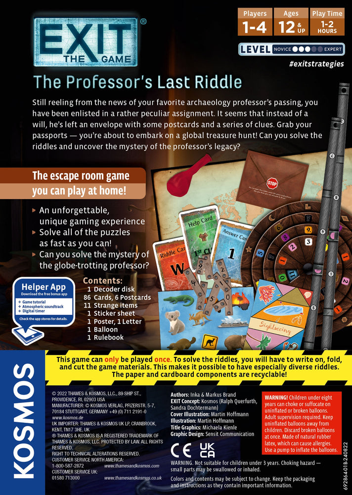 EXIT The Game - The Professor's Last Riddle - Board Game (Online Order Only)