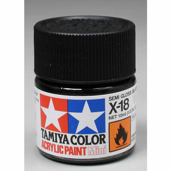 TAM81018 X18 Black Semi Gloss Acrylic 23ml (3/4oz) Bottle Hobby Paint (ONLINE ORDER ONLY)