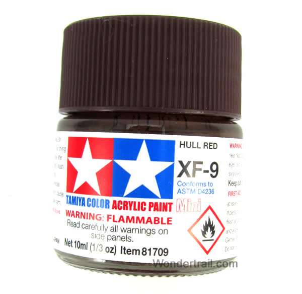 TAM81709 Mini  XF-9 Flat Hull Red Acrylic 10ml (1/3oz) Bottle Hobby Paint Tamiya (ONLINE ORDER ONLY)