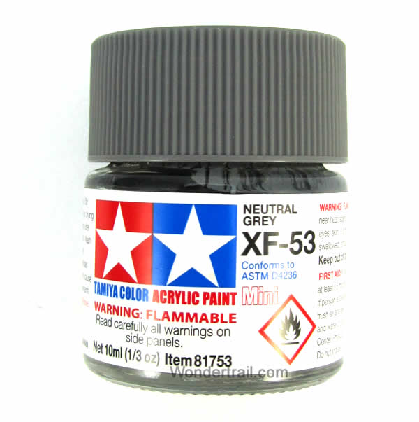 TAM81753 XF-53 Mini Flat Neutral Gray Acrylic 10ml (1/3oz) Bottle Hobby Paint Tamiya (ONLINE ORDER ONLY)
