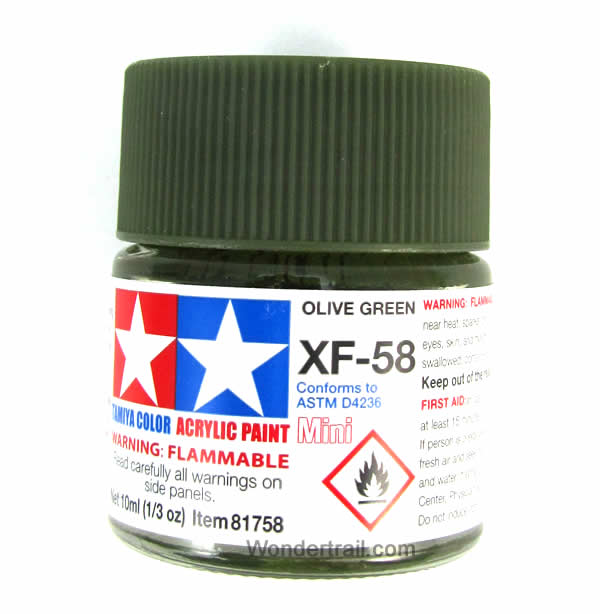 TAM81758 XF-58 Mini Flat Olive Green Acrylic 10ml (1/3oz) Bottle Hobby Paint Tamiya (ONLINE ORDER ONLY)
