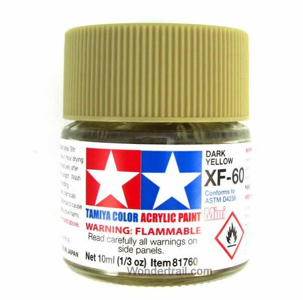 TAM81760 XF-60 Mini Flat Dark Yellow Acrylic 10ml (1/3oz) Bottle Hobby Paint Tamiya (ONLINE ORDER ONLY)