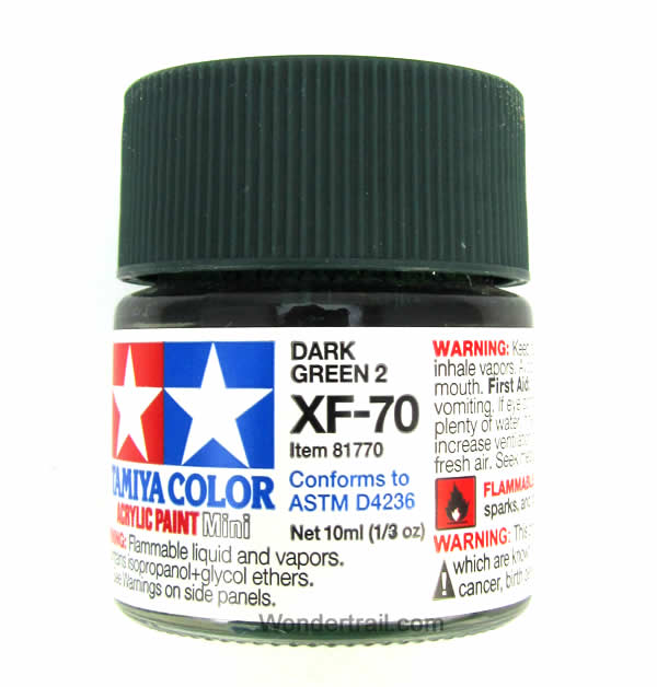 TAM81770 XF-70 Mini Flat Dark Green Acrylic 10ml (1/3oz) Bottle Hobby Paint Tamiya (ONLINE ORDER ONLY)