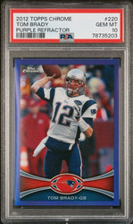 Graded 2012 Topps Chrome Tom Brady #220 Purple Refractor /499 Football Card PSA 10 Gem Mint (ONLINE ORDER ONLY)