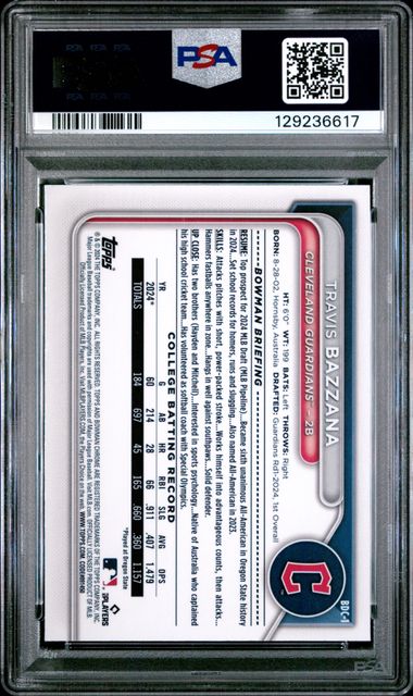 Graded 2024 Topps Bowman Draft Travis Bazzana #BDC1 Chrome Rookie RC Baseball Card PSA 10 Gem Mint (ONLINE ORDER ONLY)