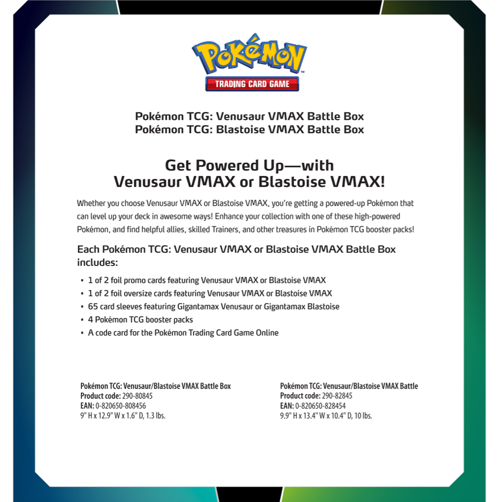 Pokemon Trading Card Game: Venusaur/Blastoise VMAX Battle Box (Random Draw) (ONLINE ORDER ONLY)