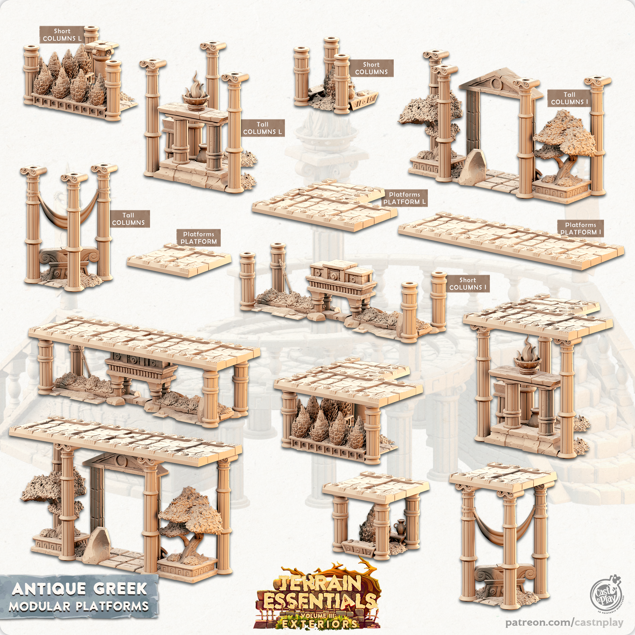 3D Printed Cast n Play Modular Platforms Antique Greek Set 28mm 32mm D&D (Online Only)