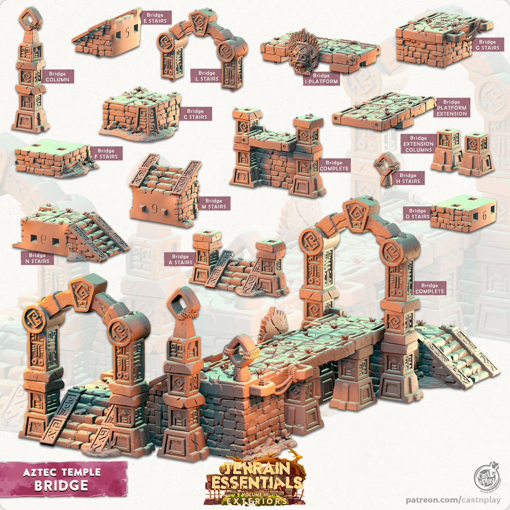 3D Printed Cast n Play Bridge Aztec Temple Set 28mm 32mm D&D (Online Only)