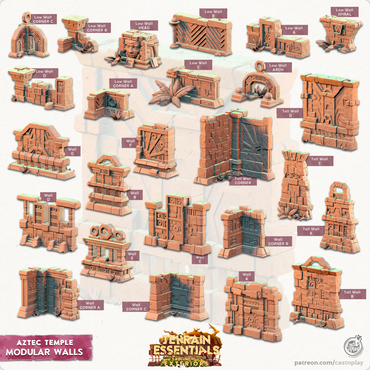 3D Printed Cast n Play Modular Walls Aztec Temple Set 28mm 32mm D&D (Online Only)