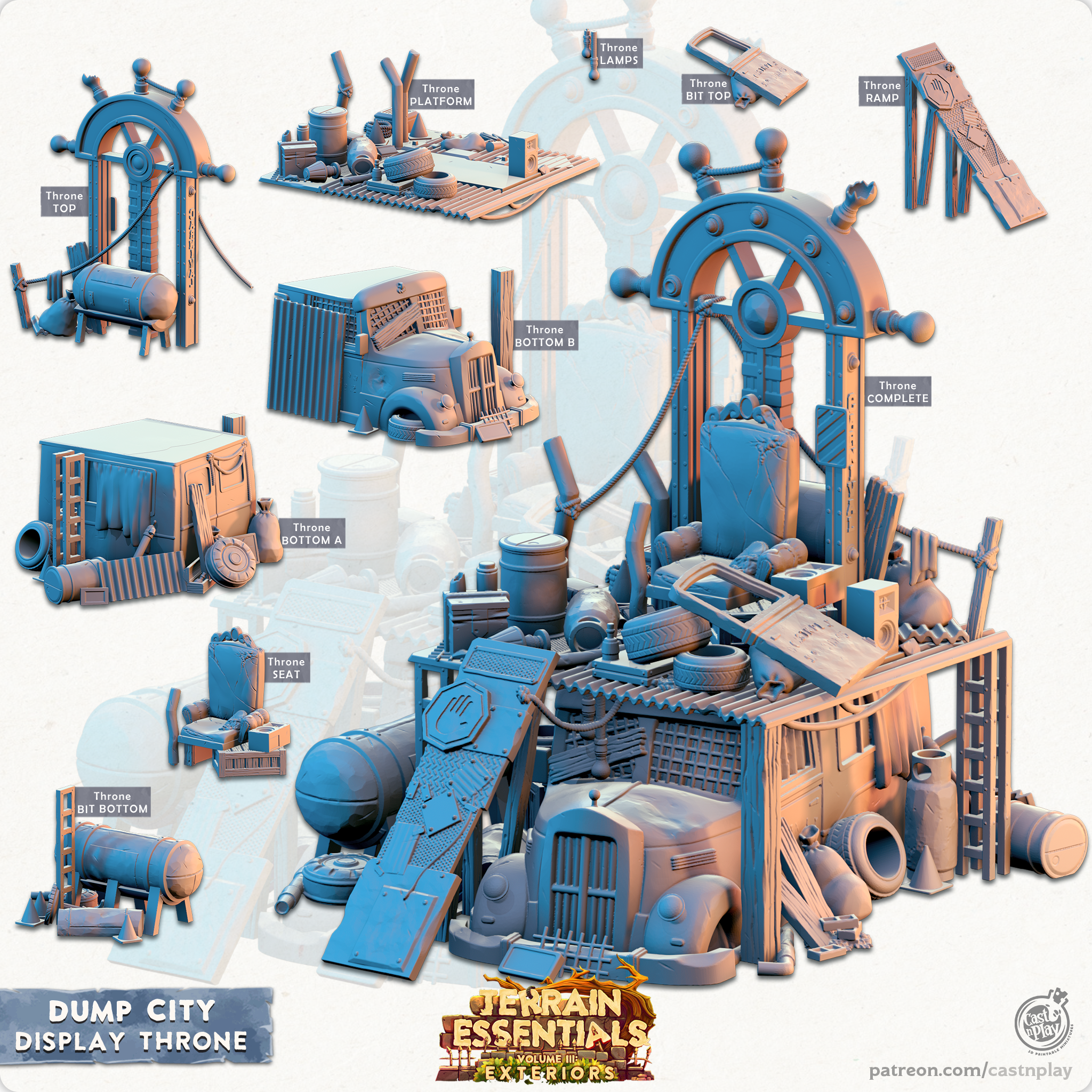 3D Printed Cast n Play Display Throne Dump City Set 28mm 32mm D&D (Online Only)