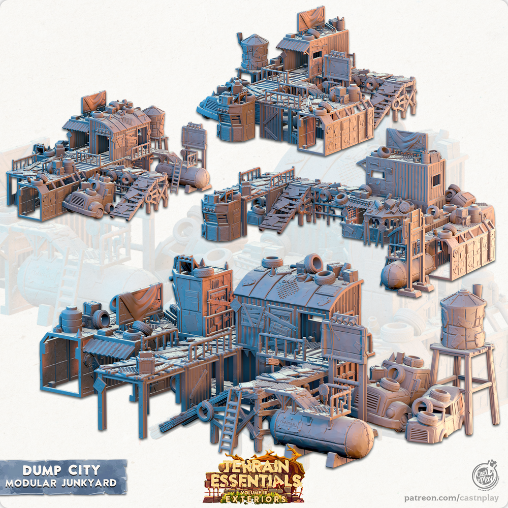 3D Printed Cast n Play Modular Junkyard Dump City Set 28mm 32mm D&D (Online Only)