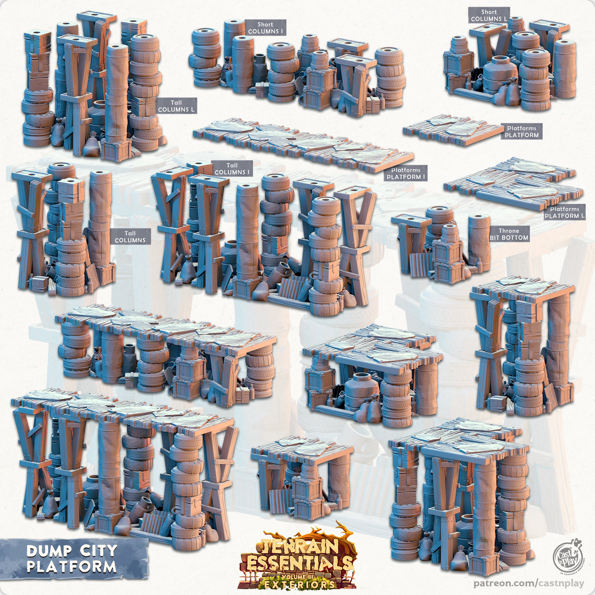 3D Printed Cast n Play Platforms Dump City Set 28mm 32mm D&D (Online Only)