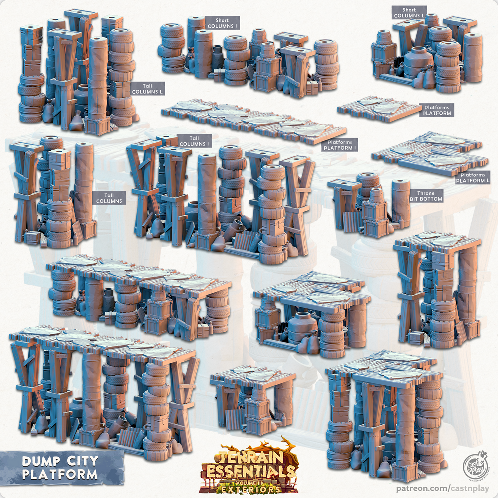 3D Printed Cast n Play Platforms Dump City Set 28mm 32mm D&D (Online Only)