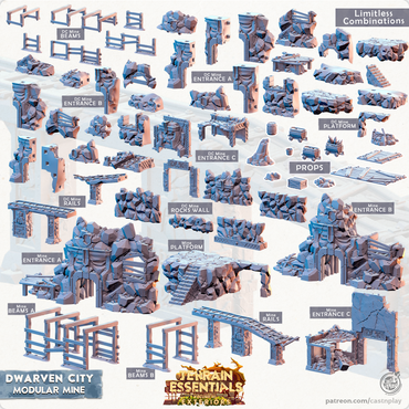 3D Printed Cast n Play Terrain Essentials Vol III Exteriors Dwarven City Set Modular Mine 28mm 32mm D&D (Online Only)