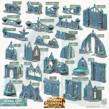 3D Printed Cast n Play Modular Walls Elven City Set Terrain Essentials Vol III Exteriors 28mm 32mm D&D (Online Only)